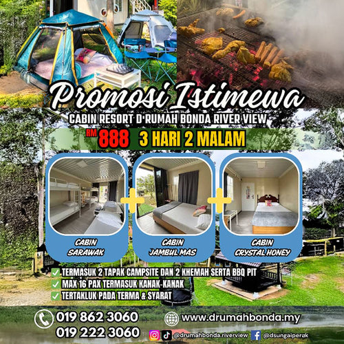 3D2N Cabin Resort (Max 16 pax) - Resort D'Rumah Bonda Riverview Kuala Kangsar